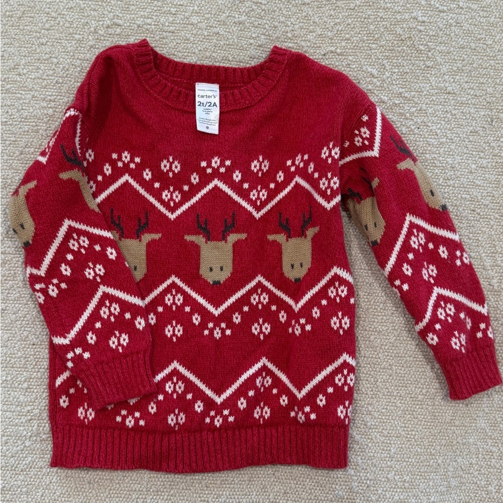 Carter's Red Holiday Reindeer Knit Sweater